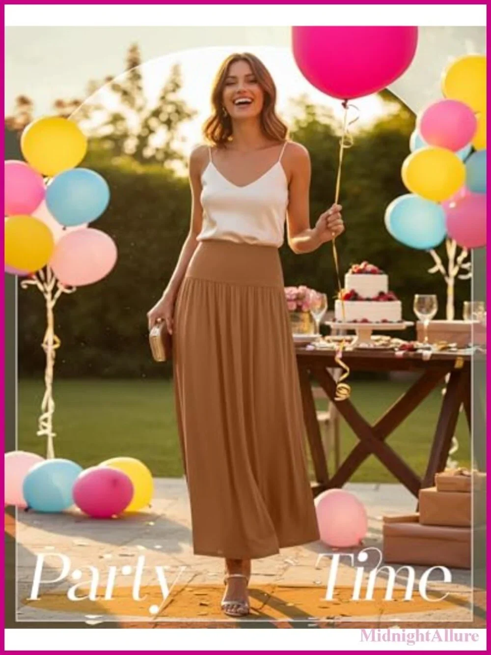 3 Pack Maxi Long Skirts, High Waisted Pleated A-Line with Pockets